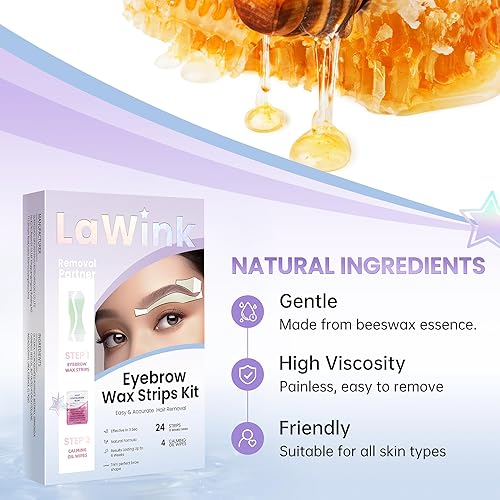 Miniatura 2 de Kit de tiras de cera para cejas, tiras de cera fría, eliminación de vello facial, 24 tiras, 4 toallitas de aceite calmante para tipos de piel