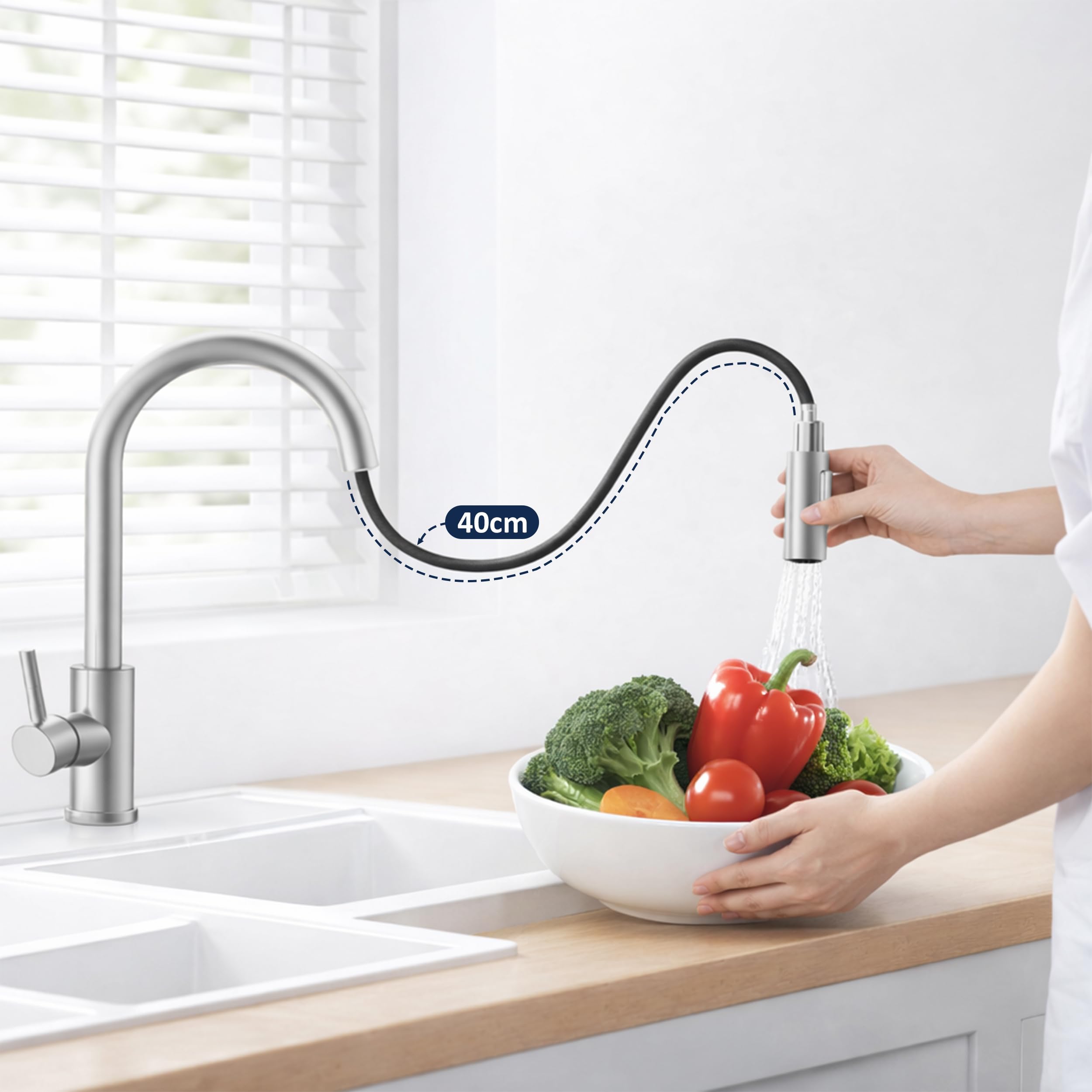 Grifo Cocina Extraible 360° Acero Inoxidable 304 – 2 Modos de Rociador, Manguera Extensible, Instalación Fácil, Compatible Estándar, Agua Fría y Caliente – Grifos Cocina Fregadero Moderno — view 2