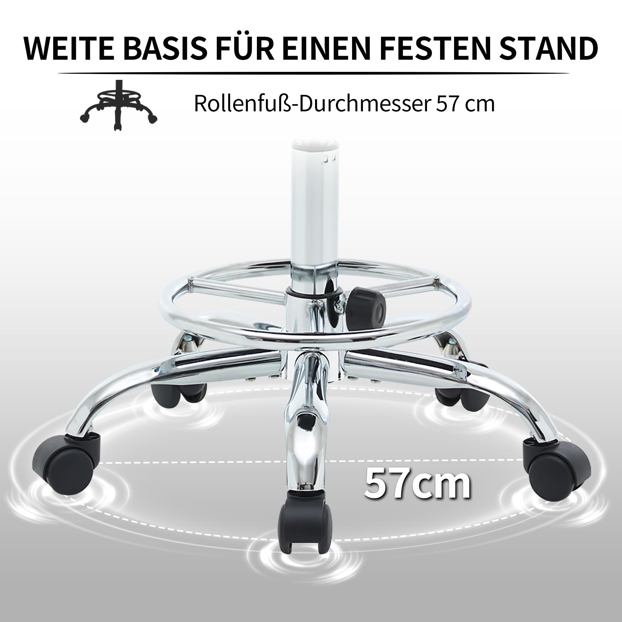 FIRAVOE Ergonomischer Büro-Zeichenstuhl, höhenverstellbarer Rollhocker mit Fußstütze 49,5–67,6 cm, Laborhocker aus Kunstleder mit Rückenlehne