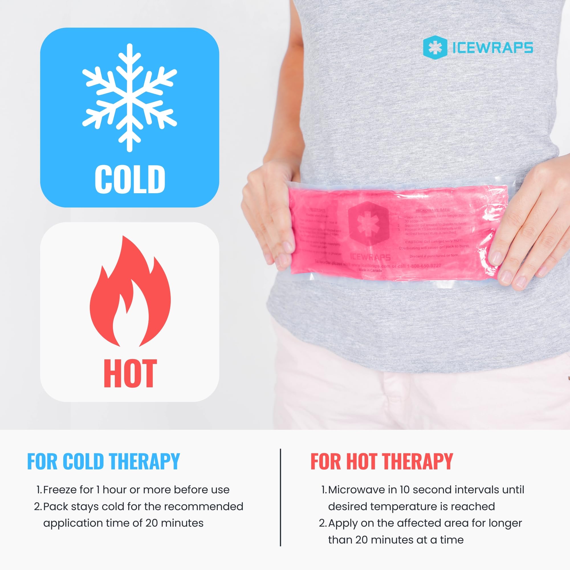 ICEWRAPS Paquetes de hielo reutilizables de gel flexible de 6 x 12 pulgadas para lesiones, después de la cirugía y alivio del dolor, cuello, rodilla, cadera, espalda y hombros, hinchazón de compresa