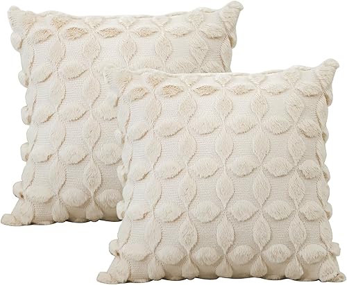 Miniatura 9 de OTOSTAR Juego de 2 fundas de cojín decorativas de terciopelo de lana suave y corta con patrón de flores en 3D, fundas de cojín para sofá de sala de