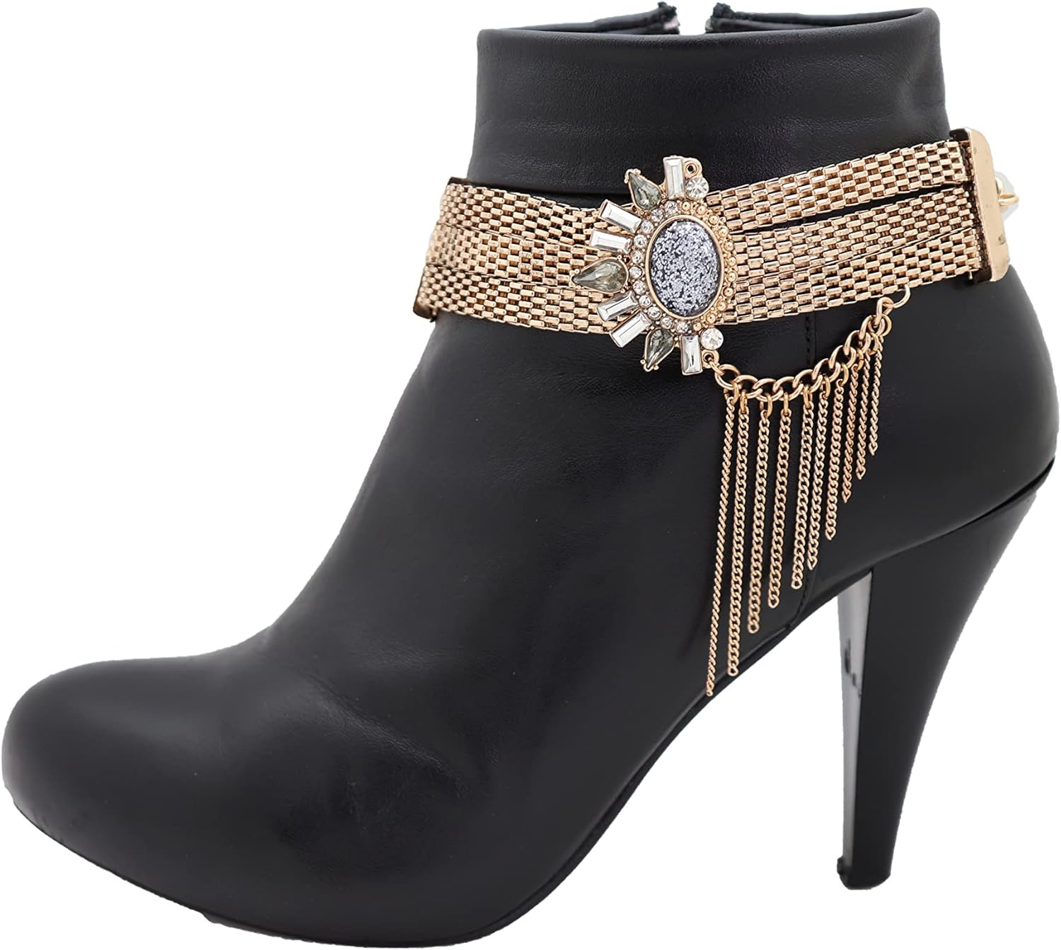 Women Western Fashion Jewelry Boot Chain Bracelet Gold Mesh Metal Sun Flower Bling Shoe Charm Side Tassel