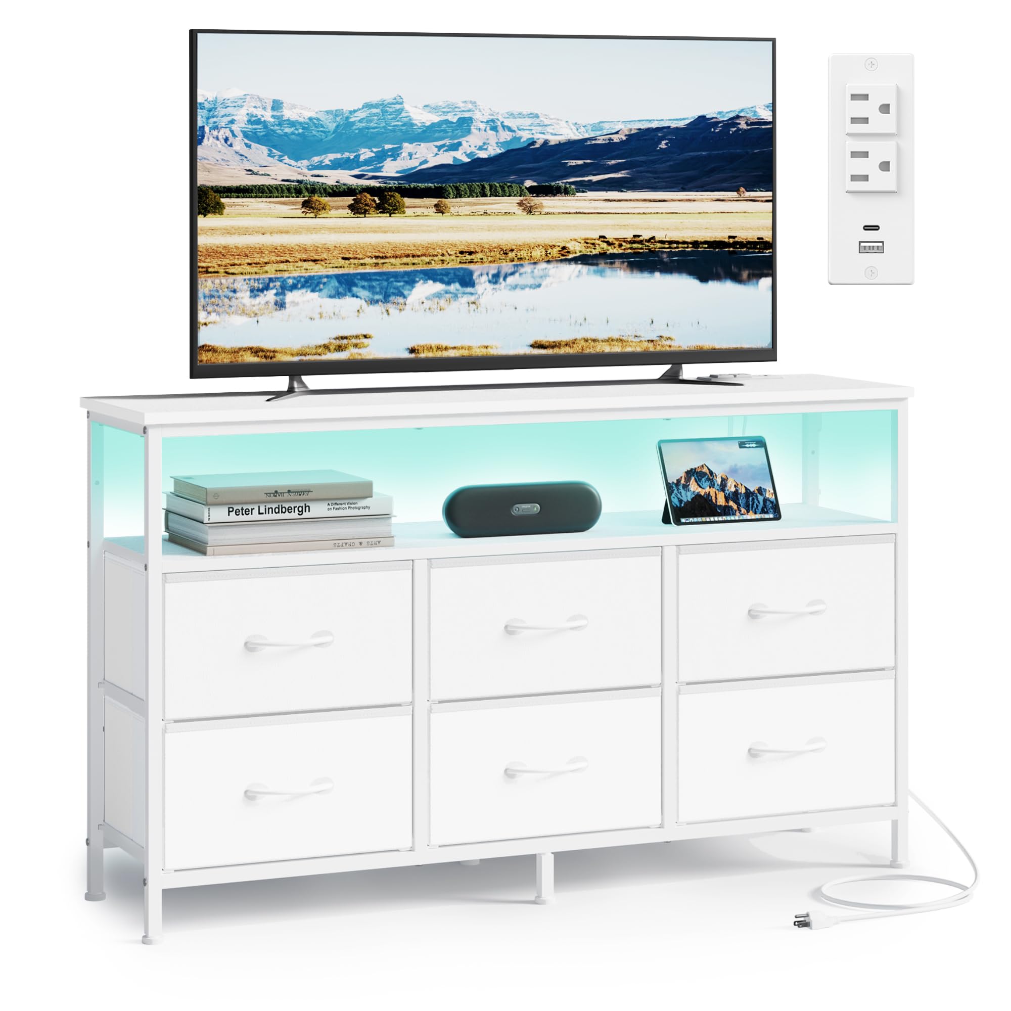 Photo 1 of ***STOCK PHOTO FOR REFERENCE ONLY **SONGMICS BELLAH Collection - Dresser for Bedroom, Chest of Drawers, TV Stand for TVs Up to 55 Inches, Living Room, Closet, 6 Drawers and 1 Shelf, Modern, Cloud White ULGS833WH02S
