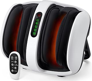 Nekteck Foot Massager Machine, Shiatsu Foot and Calf Massager with Heat and Remote, Deep Kneading, Vibration, Air Compression Leg Massage for Home or Office Use (White)