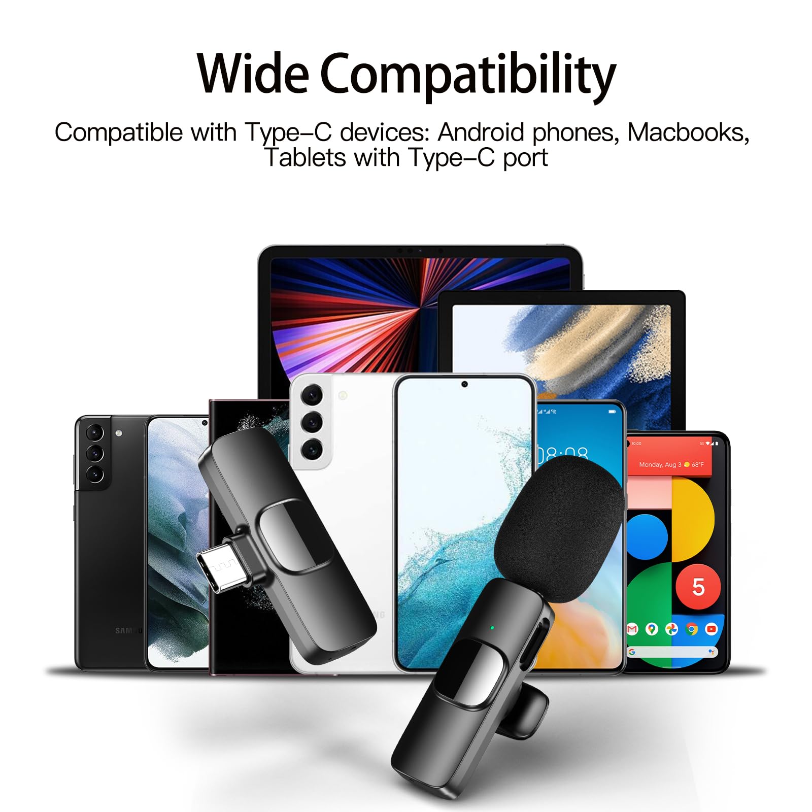 Micrófono Inalámbrico 2,4 GHz Tipo C para Móvil Android, Tablet, Laptop