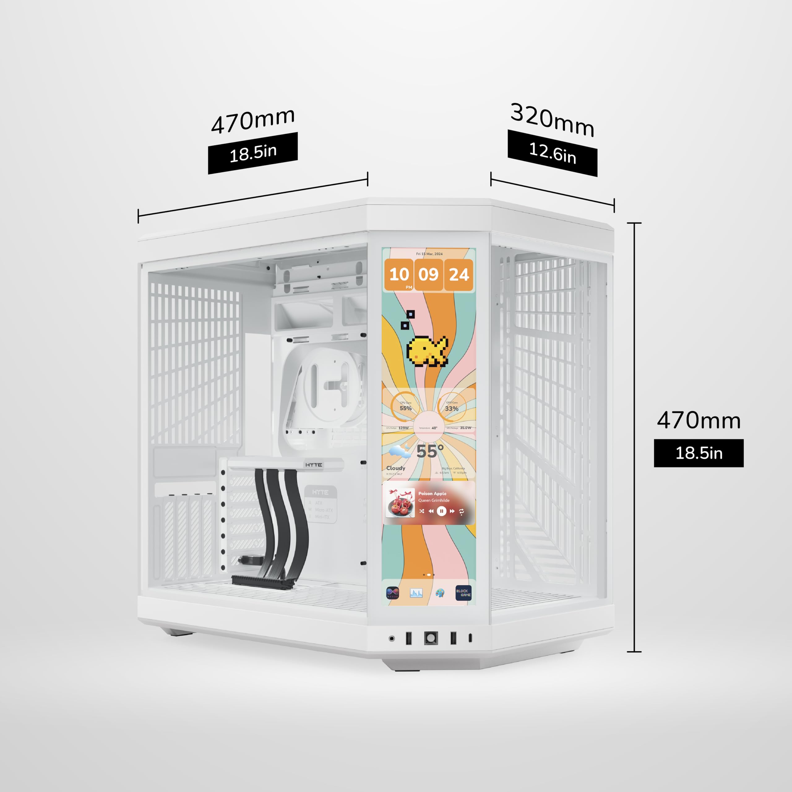 HYTE Y70 Touch Infinite Dual Chamber ATX Mid Tower nowoczesne estetyczne etui ze zintegrowanym ekranem dotykowym LCD 2,5K - Królewna Śnieżka