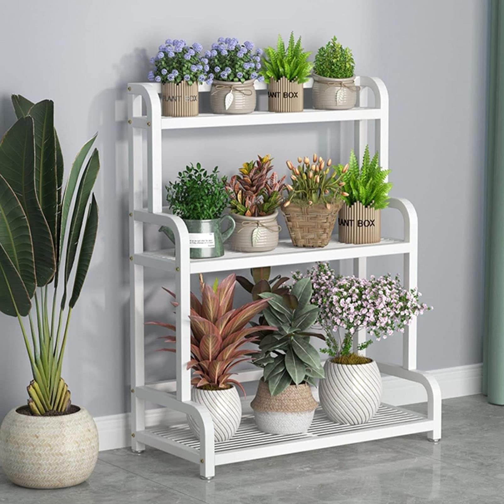 Étagère à Plantes d'intérieur et d'extérieur à Plusieurs Niveaux, étagère à Fleurs en métal Blanc de 102 cm de Haut, présentoir d'angle pour Jardin et Maison, idéal pour Les Plantes en Pot e