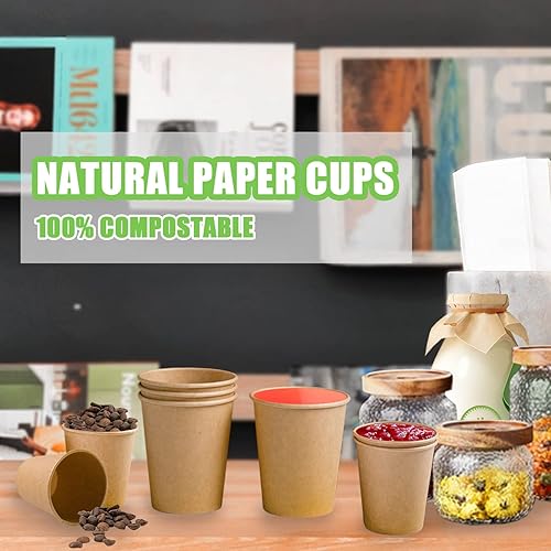 Miniatura 7 de Lamosi Paquete de 200 vasos de papel kraft de 8 onzas, tazas de café de papel desechables marrones, vasos de papel sin blanquear para bebidas