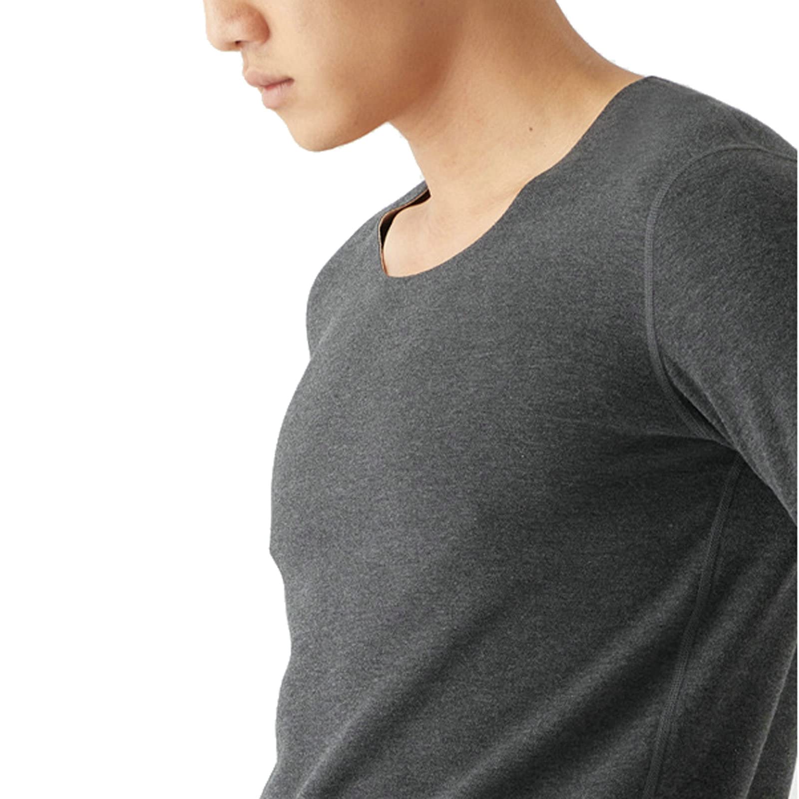 Aeici Ropa interior Térmica Hombre Fibra Acrílico Cuello Redondo Top Manga Larga Hombre Gris Oscuro