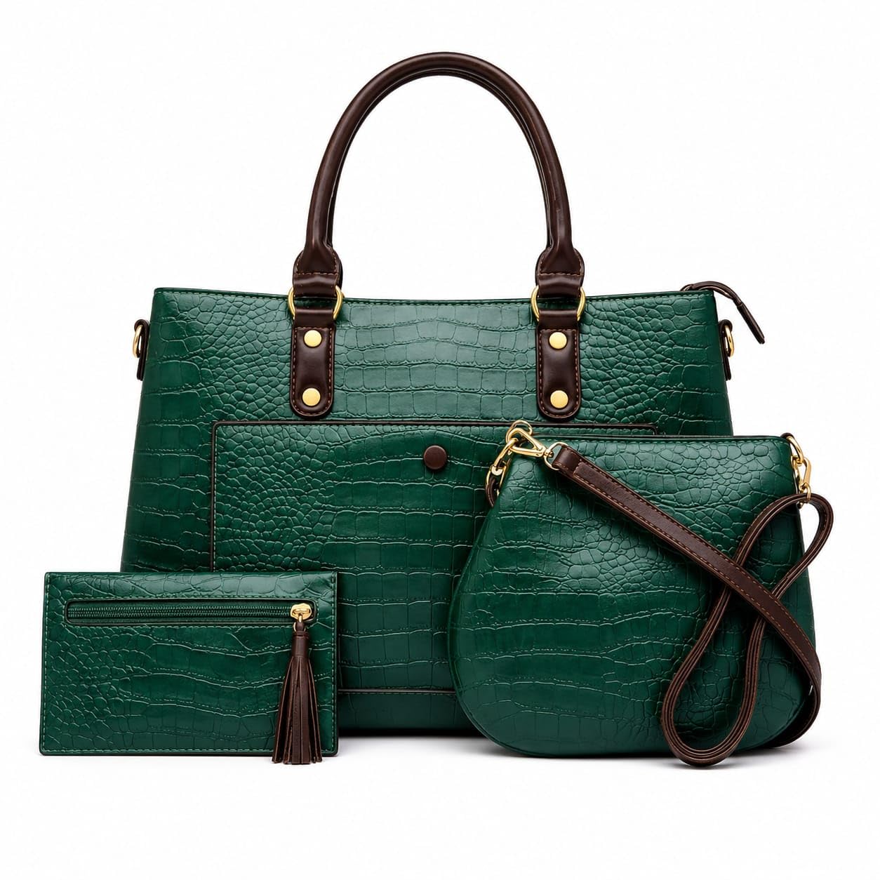 vigen Women's Crocodile Texture PU Leather Handbag Set of 3-picture-44