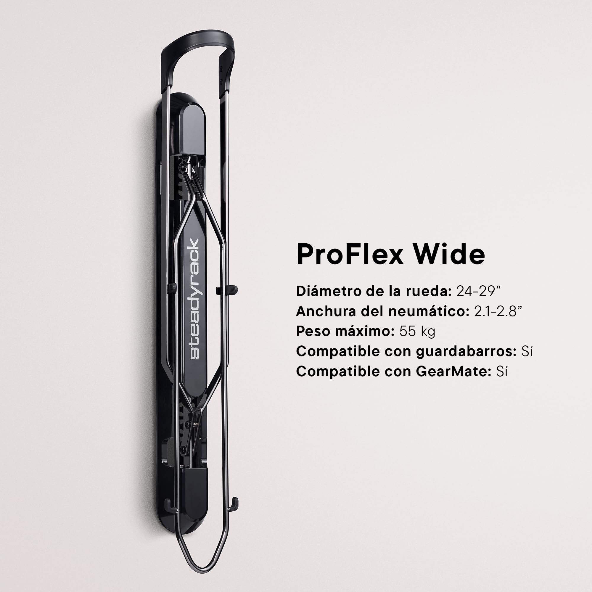 Steadyrack ProFlex Wide Portabicicletas – Soporte Vertical de Pared para Almacenamiento de Bicicletas en Casa – Apto para MTB, eMTB, Bicicletas con Guardabarros y Más – Incluye GearMate SteadySpine
