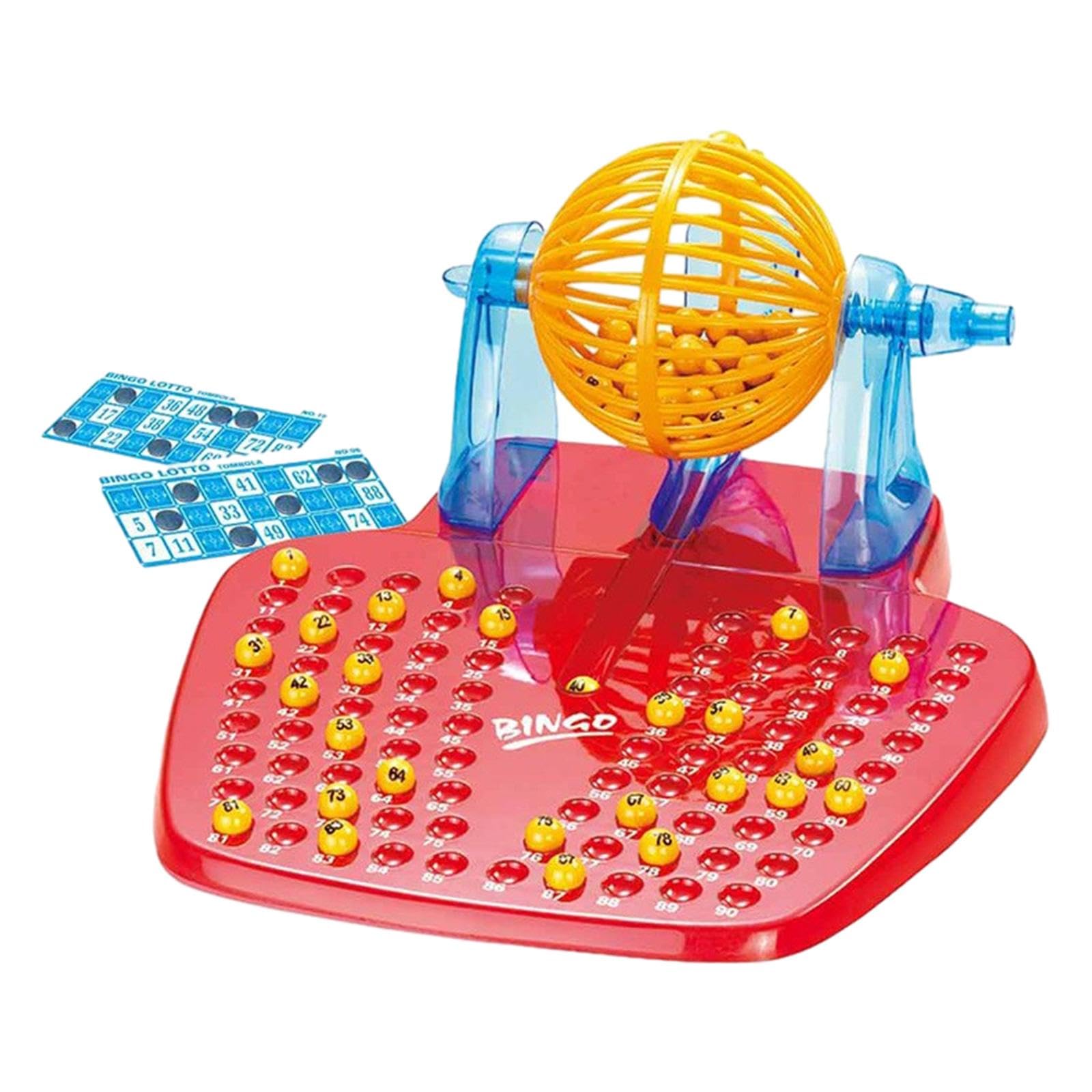 MagiDeal Juego de Bingo Y Lotería con Jaula de Bingo, 48 Cartones Mixtos, 90 Números de Bingo.