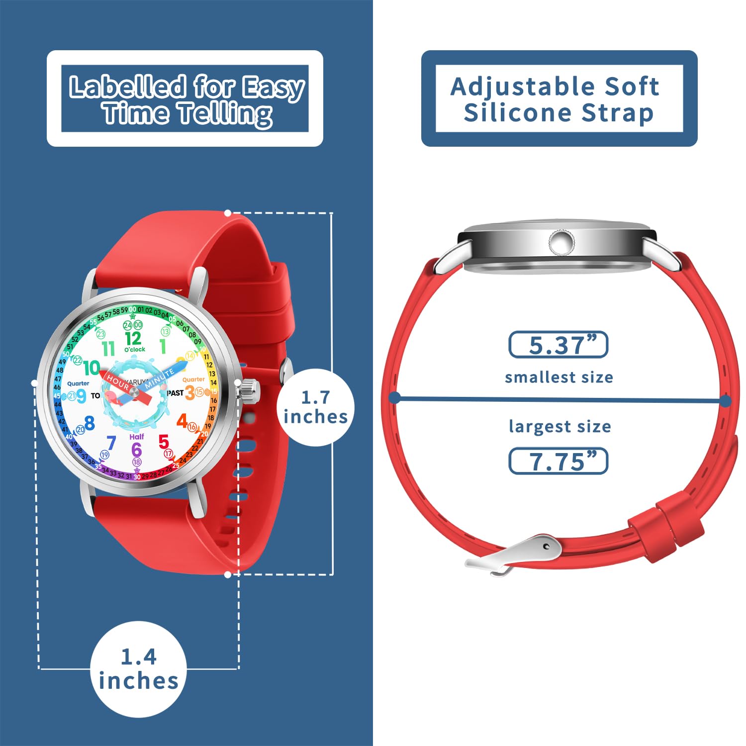 Reloj analógico para niños, reloj de aprendizaje de ballena rosa para niños de 8 a 12 años, resistente al agua, para niños de 5 a 7, 6 a 8 años, correa roja