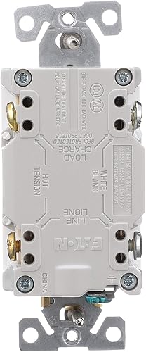 Miniatura 4 de Eaton Arrow Hart SGF15W Receptáculo dúplex GFCI 125 VAC, 15 A, 2 polos, 3 cables, blanco
