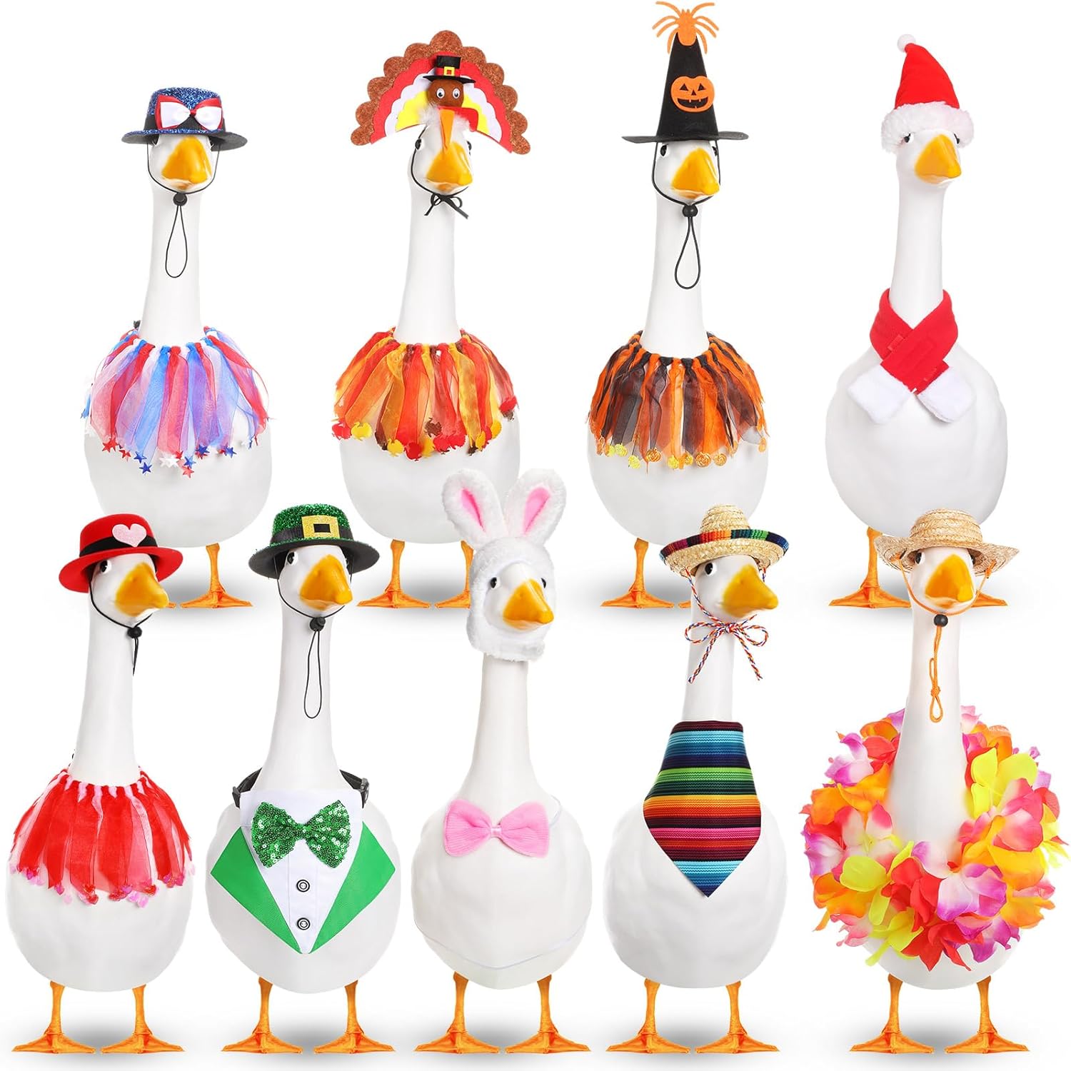 Dansydaisy 9 Set Holiday Porch Goose Outfits Mexican Summer 4th of July Halloween Thanksgiving Christmas Lawn Goose Clothing Hat and Bandana Goose Outfit for 23" Goose Patio Yard Decor