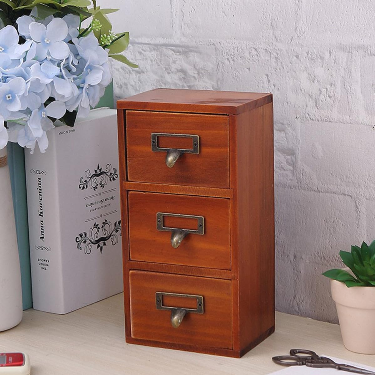 Organisateur de Tiroir en Bois 3 Compartiments, Mini Meuble Vintage