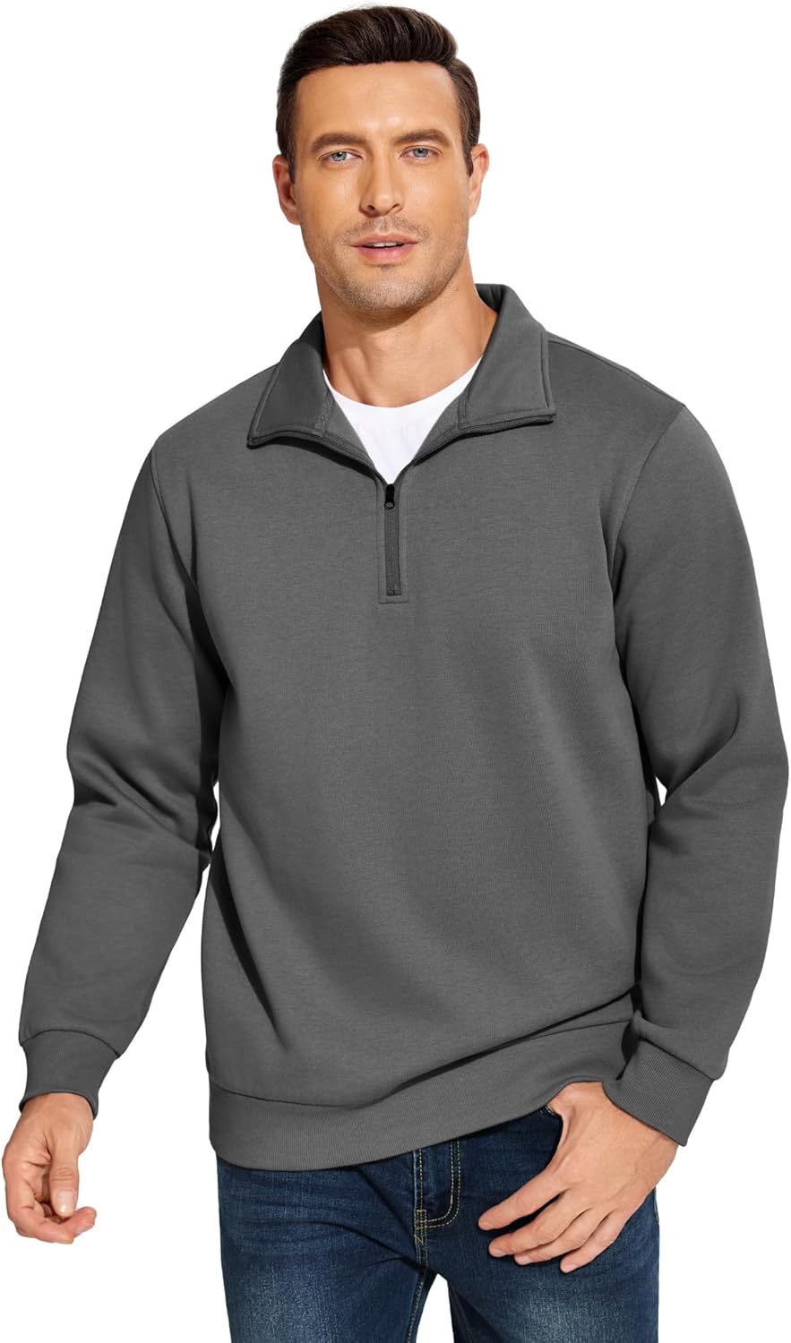 PINSPARK Men's Quarter Zip Pullover Sweatshirts Mock Neck Casual Long Sleeve Fall Winter Warm Fleece Cotton Sweatshirt - Image 7