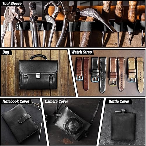 Miniatura 6 de Hojas de cuero negro para manualidades, 12 x 24 pulgadas, material cuadrado de cuero de 0.071-0.083 in, piezas de cuero auténtico, rollo de cuero de