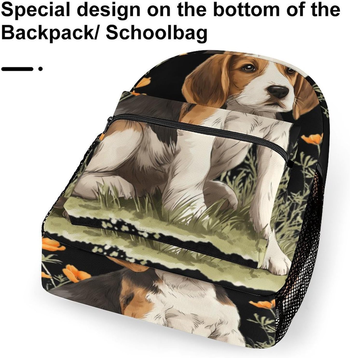 Beagle Puppy Dog Orange Flower Unisex Backpack Casual Daypacks Lightweight Shoulders Bag for Camping Hiking Travel