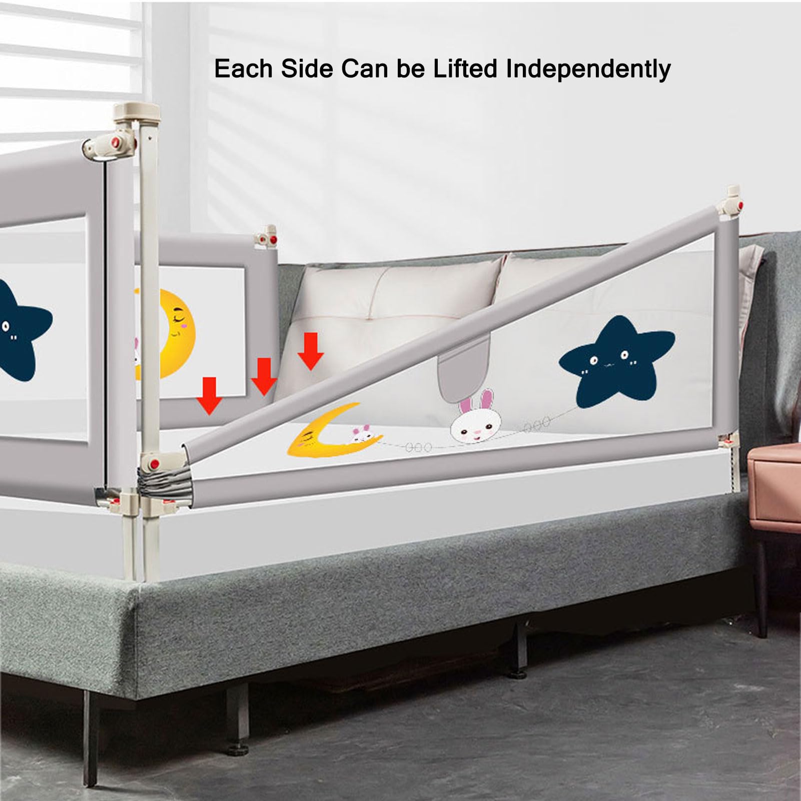HUHJYUGE Bed Rail, Barandilla de Cama para Niños, Barrera de Seguridad para Cama Bebé, Protección Anticaídas, Doble Cierre de Seguridad/Ajustable en Altura Barrera Cama (C 2.2m)