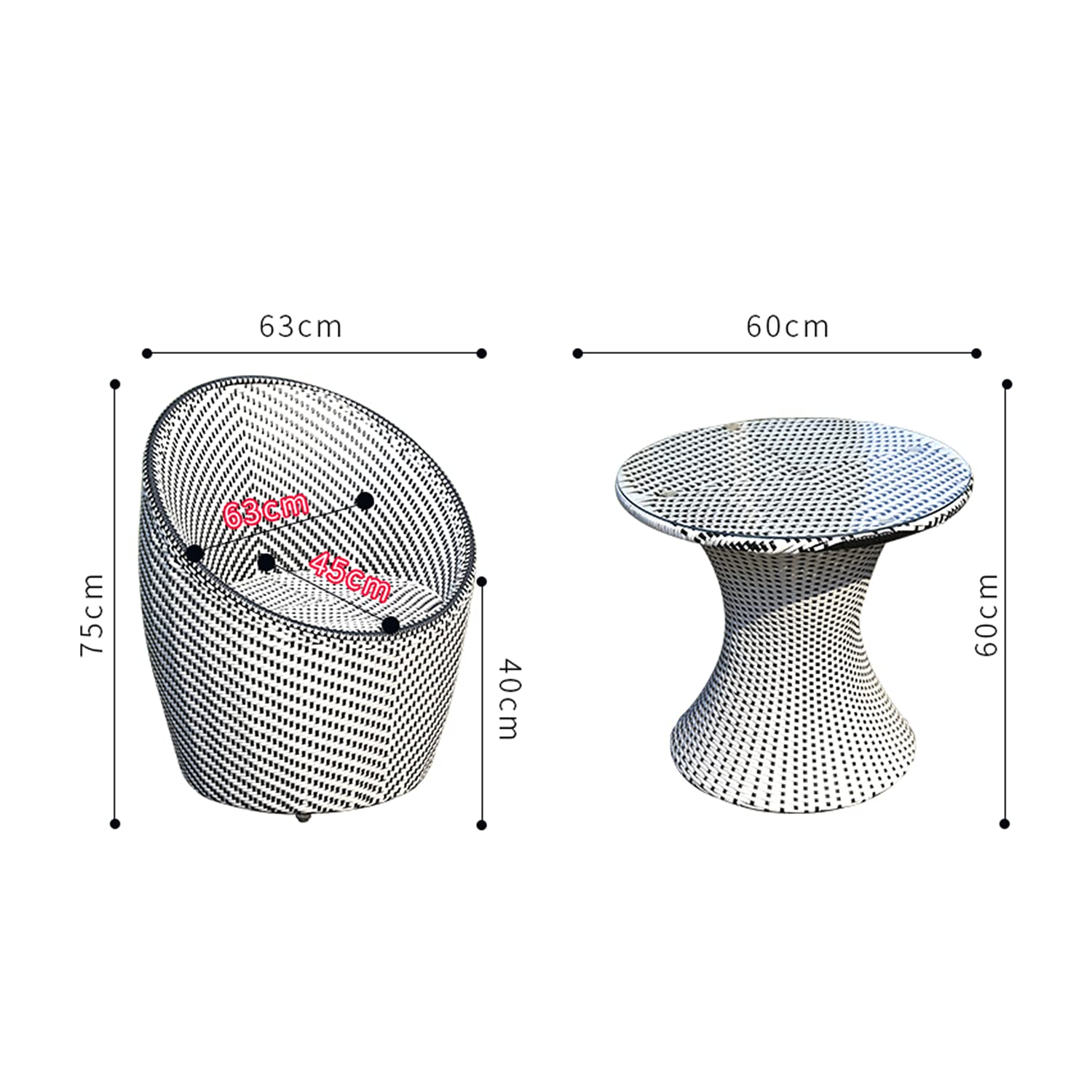 Set da bistrot in PE, set di mobili da giardino per esterni da 3 pezzi, set di mobili set da tavolo da bistrot, con 2 sedie e tavolino con piano in vetro, per giardino sul retro