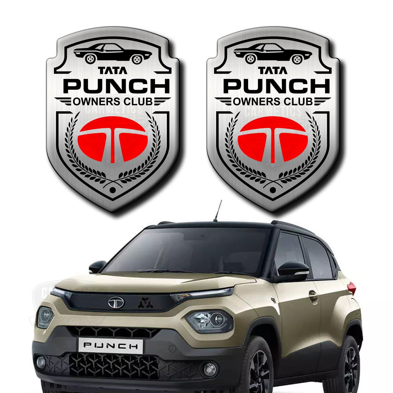 CarMetics Punch Owners Club Sticker for All Cars of Brand can be Used on Fenders Doors Dickey Set of 2 pcs