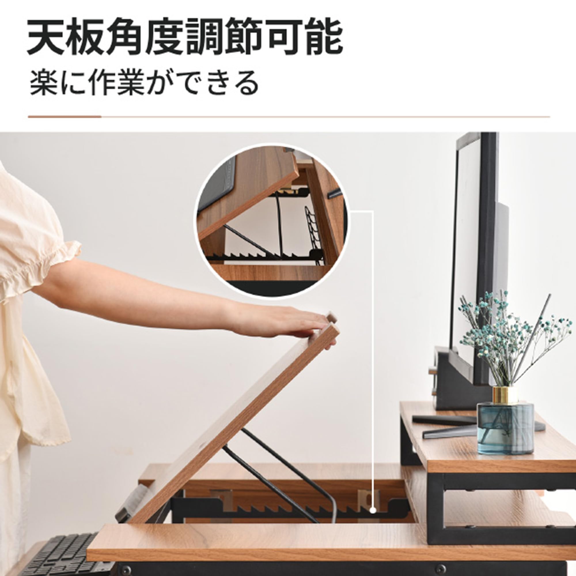 Amazon | デスク 幅100cm パソコンデスク キーボードスライダー付き 机 