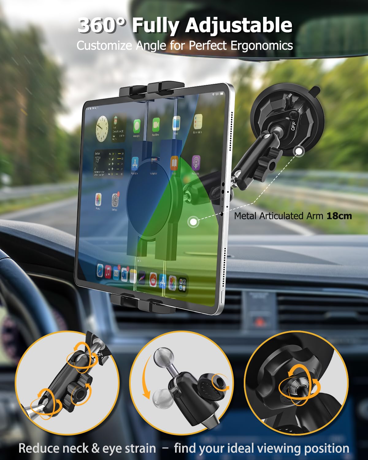 Uchwyt na tablet Cockpit z mocną przyssawką - elastyczne metalowe
