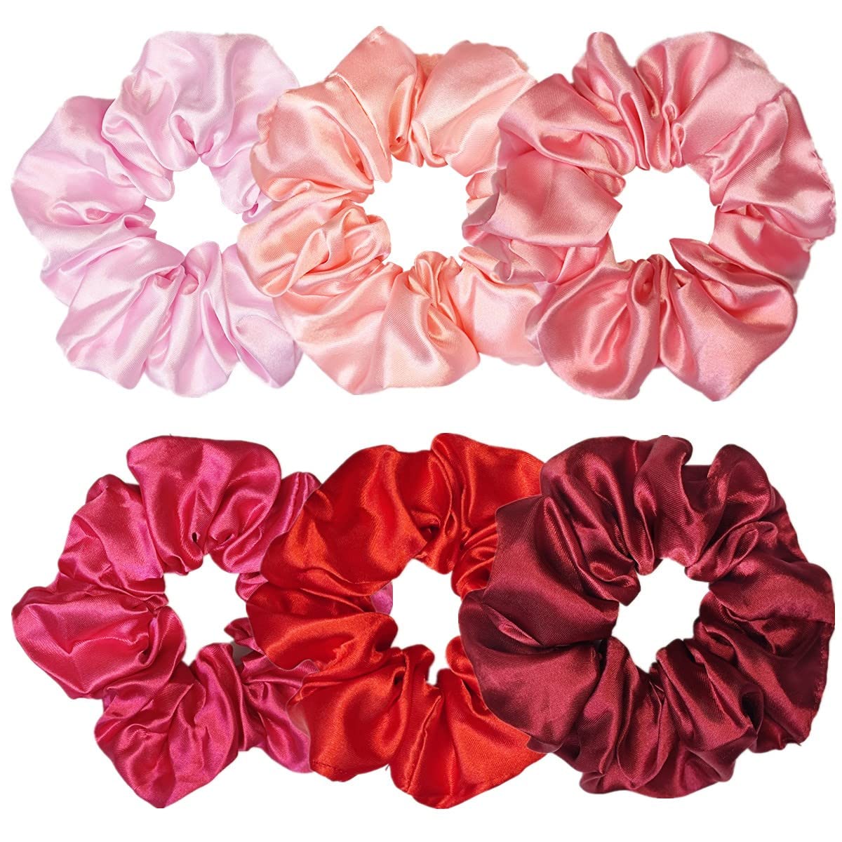 Sufermoe 6 Pcs Satin Silk Hair Scrunchies, Soft Hair Ties for Women and Girls, 4.5 Inch Hair Bands and Accessories in Assorted Red and Pink