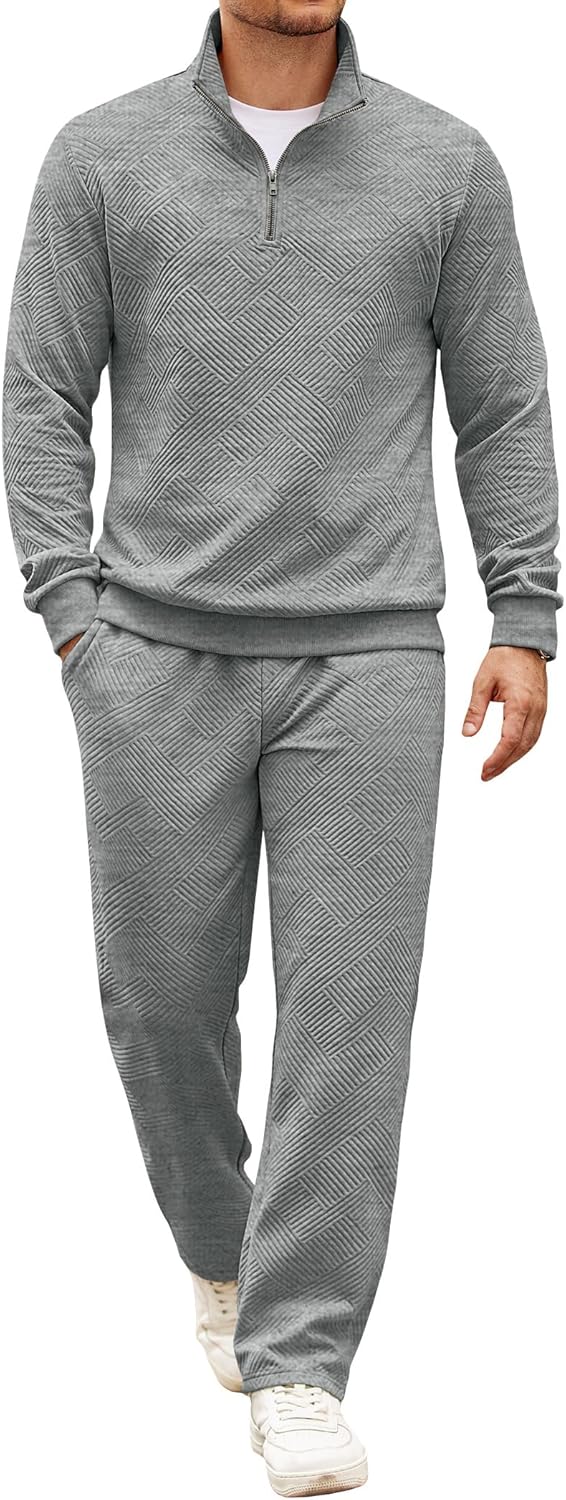 COOFANDY Men’s Tracksuit 2 Piece Set Geometric Texture Quarter Zip Pullover Sweatshirt Athletic Running Sweatsuits