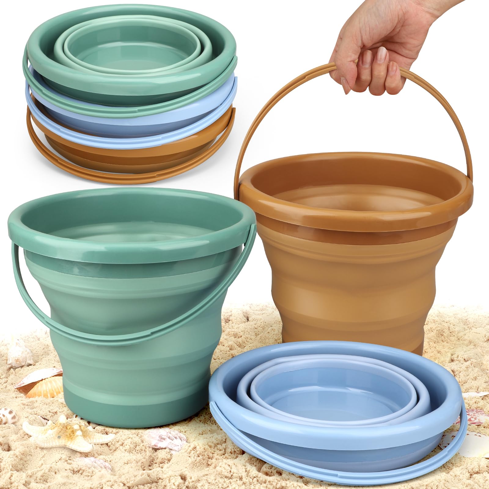 Dilabnda Beach Folding Bucket Toy Set for Toddlers, Sandcastle Beach Bucket, Sandpit Bucket, Collapsible Portable Bucket, Kids Beach Bucket for Outdoors, Sandpit - 3 Pieces