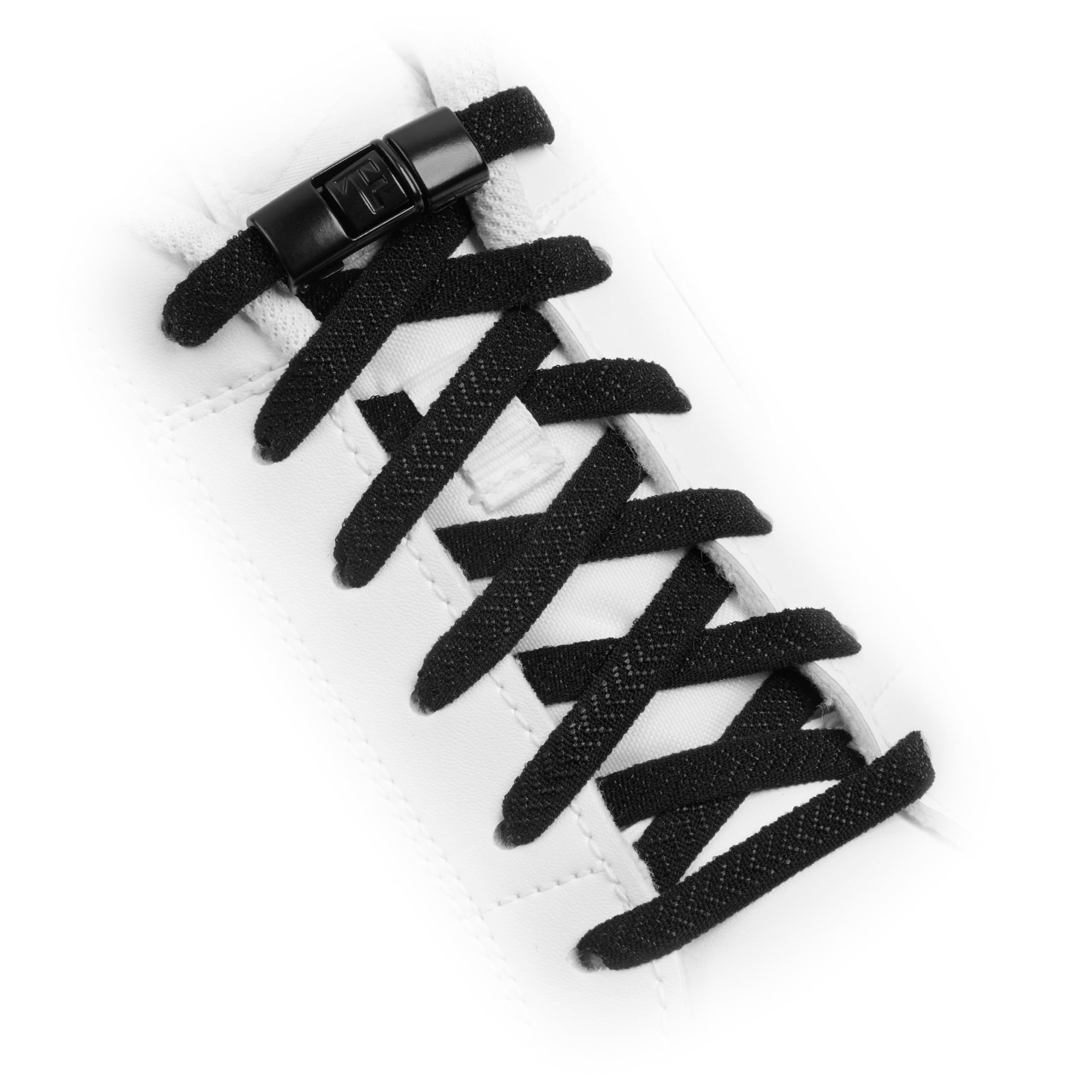 No Tie Shoe Laces for Sports Shoes & Trainers | Premium Elastic Weave & Quick Lock Buckle | Flat Shoe Laces For Adults & Kids | Elastic Shoelaces Black White Laces No-Tie | ACCELERATOR
