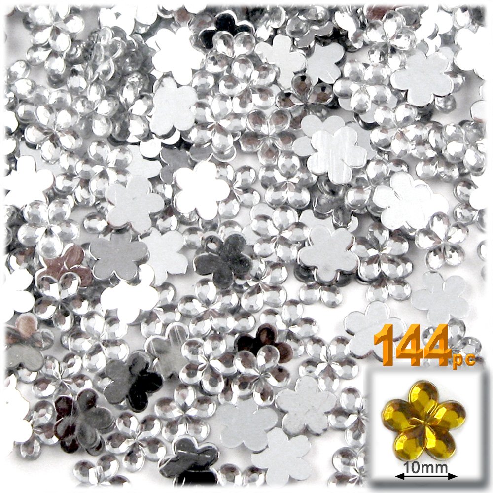 144pc Acrylic Aluminum foil Flat Back Flower Rhinestones 10mm Clear