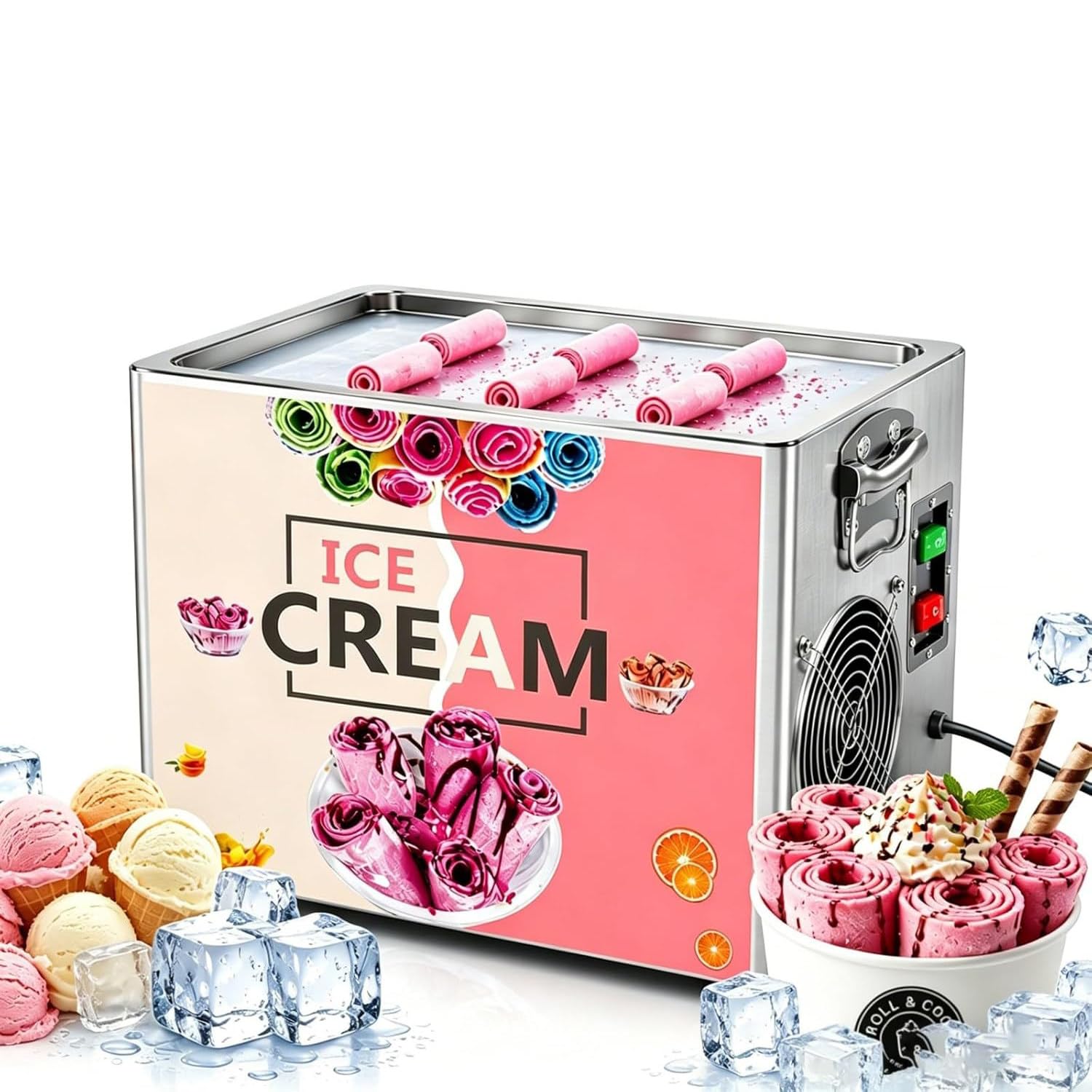 LSHFYV Stainless Steel Fried Yogurt Machine, No Pre-freezing, 34×28×30cm
