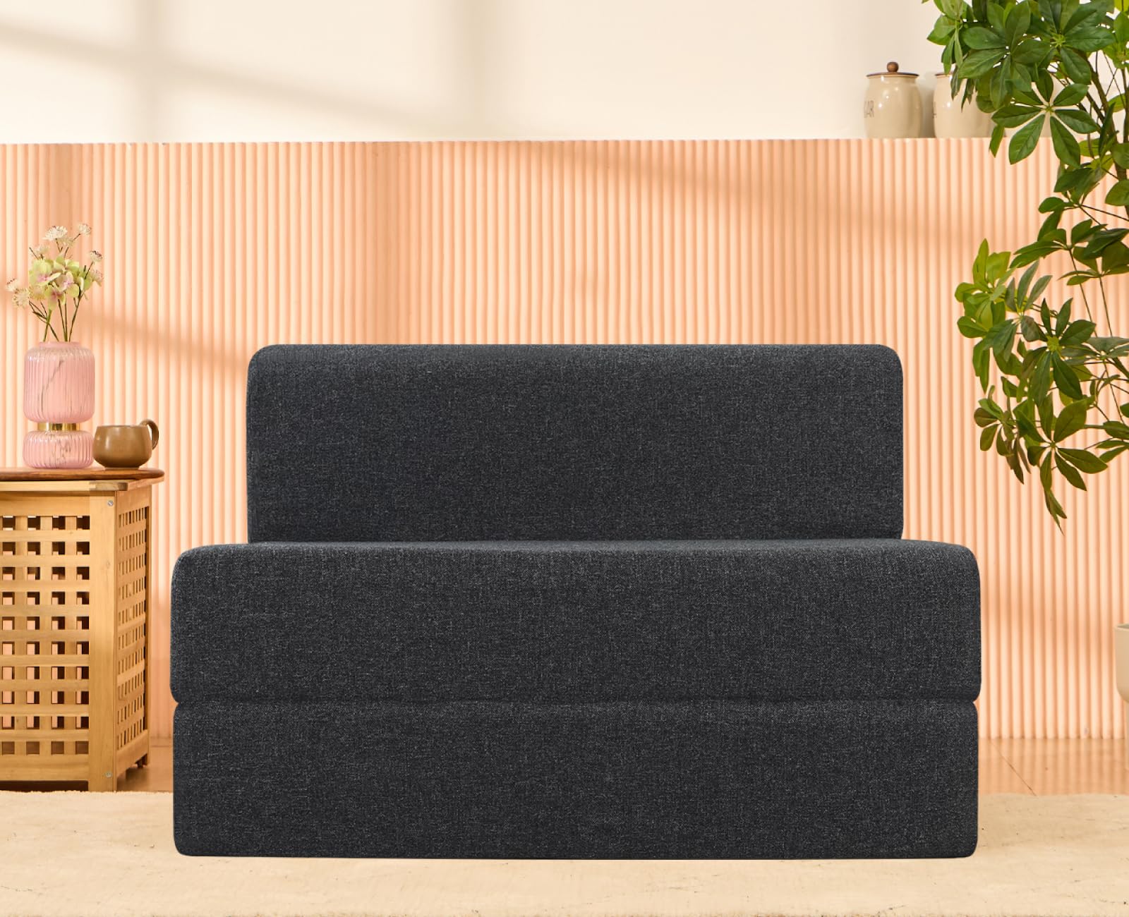uberlyfe 2 Seater Sofa Cum Bed | Jute Fabric Washable Cover | Dark Grey| 4' X 6' Feet