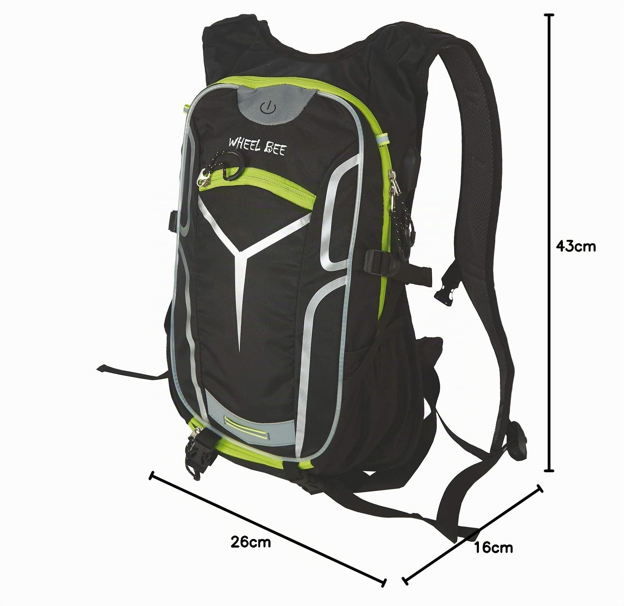 Wheel-Bee Fahrrad Rucksack Stelvio Black, mit integrierten LED-Licht für maximale Sichtbarkeit und Sicherheit, 18 Liter, diverse Fächer, tolles Tragesystem, USB Port, Regenhülle, 950019