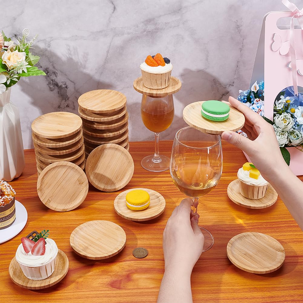 26 unidades de copas de vino con charcuterie de 9,8 cm, redondas, mini tablas de bambú que también sirven como accesorio para vasos, platos de aperitivos o accesorios de vino para