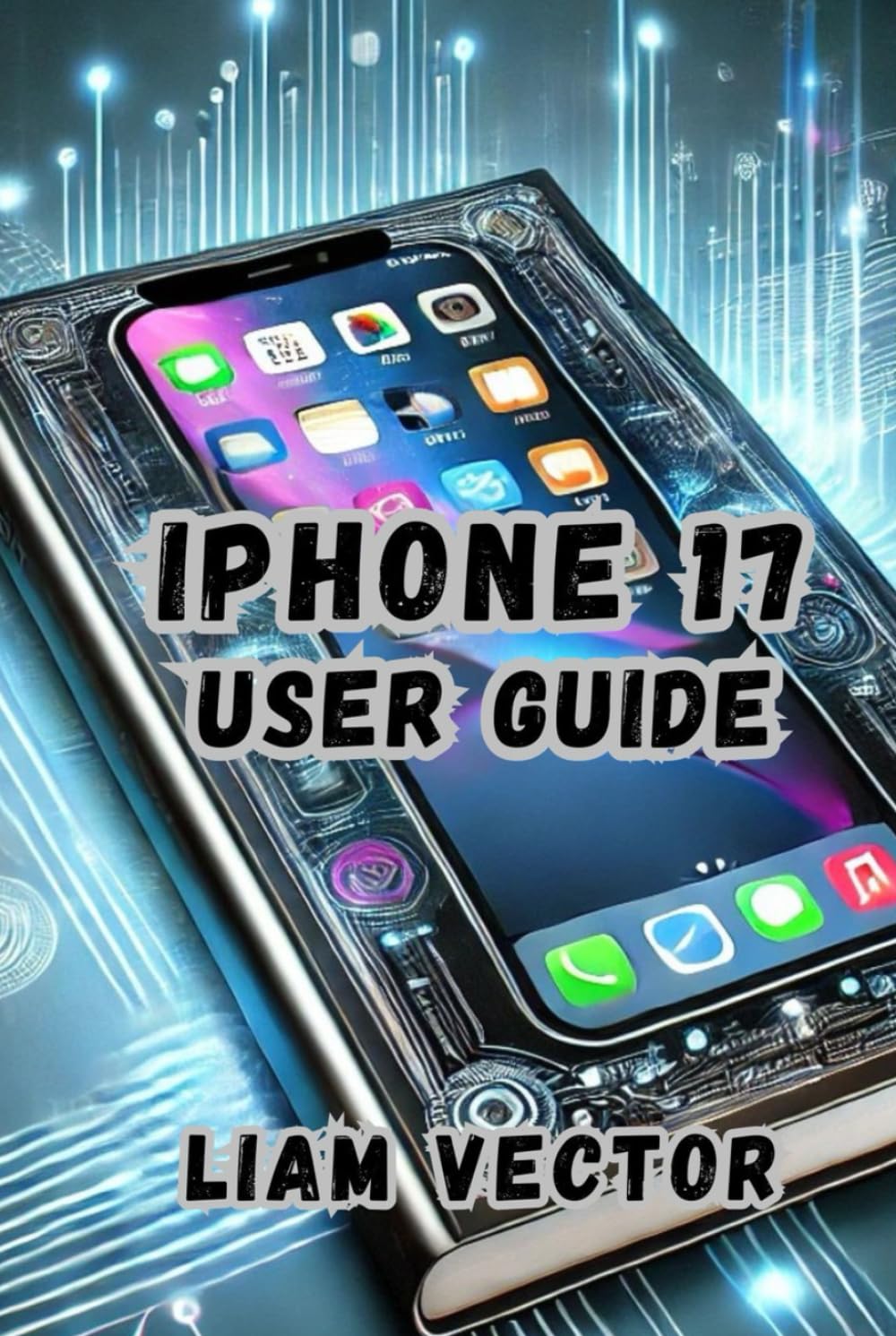 iPhone 17 User Guide book cover showing an iPhone screen with app icons and the title 'iPhone 17 User Guide'