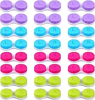 ELCOHO 24 Pacotes De Estojos Para Lentes De Contato, Caixa De Suporte Para Lentes De Contato, Recipiente Para Lentes De Contato Para Olhos Esquerdo/Direito, 4 Cores