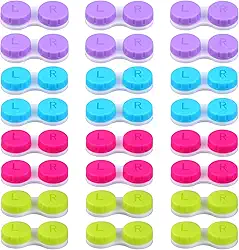 ELCOHO 24 Pacotes De Estojos Para Lentes De Contato, Caixa De Suporte Para Lentes De Contato, Recipiente Para Lentes De Contato Para Olhos Esquerdo/Direito, 4 Cores