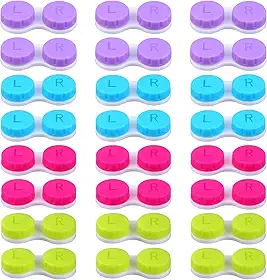 ELCOHO 24 Pacotes De Estojos Para Lentes De Contato, Caixa De Suporte Para Lentes De Contato, Recipiente Para Lentes De Contato Para Olhos Esquerdo/Direito, 4 Cores