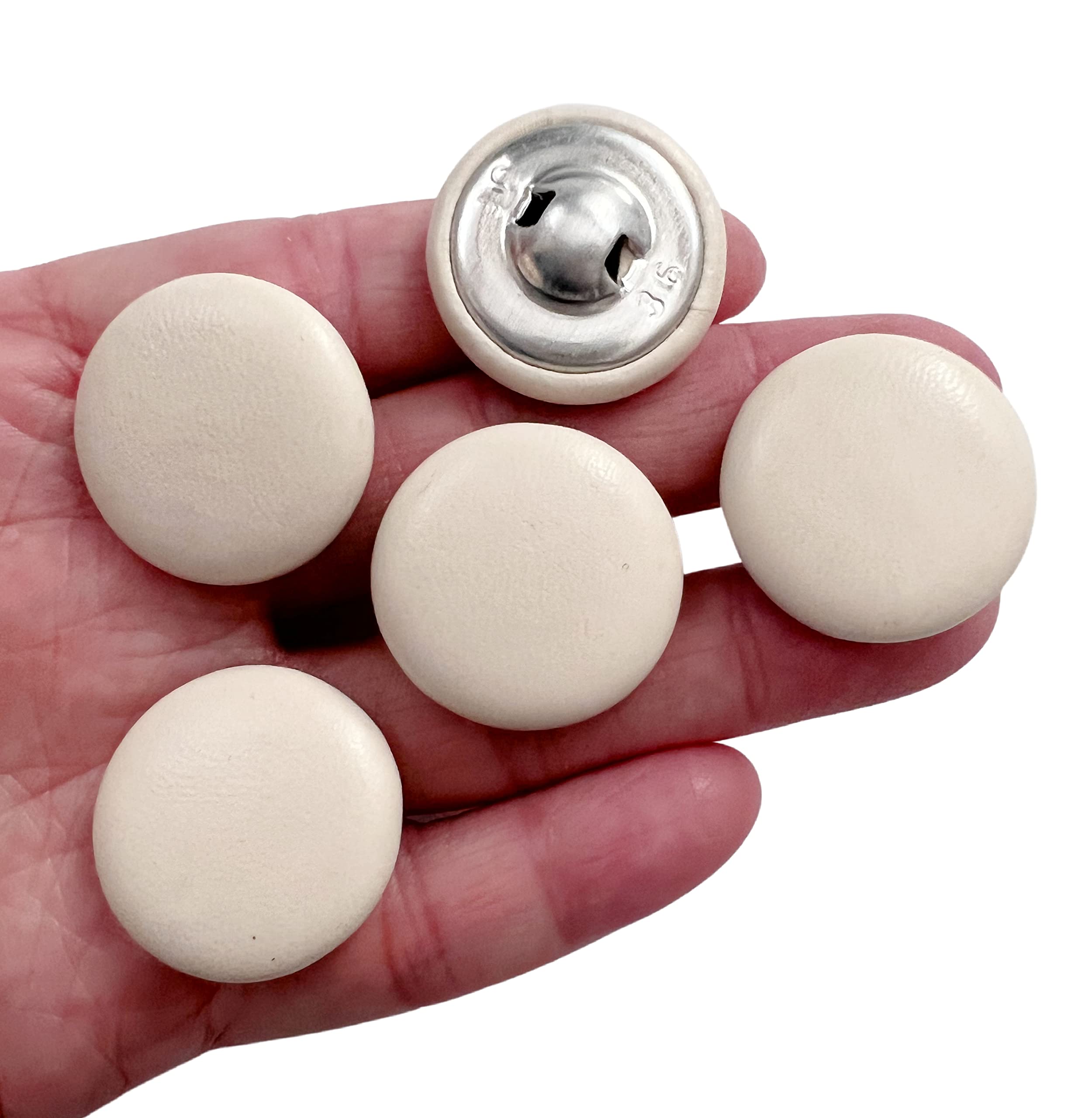 PEPPERLONELY Lot De 10 Boutons Ronds Recouverts De Cuir Blanc De 18 Mm Avec Tige à Coudre Pour Vêtements En Cuir, Robes, Manteaux, Jeans, Canapés, Travaux Manuels, 28/40 Cm