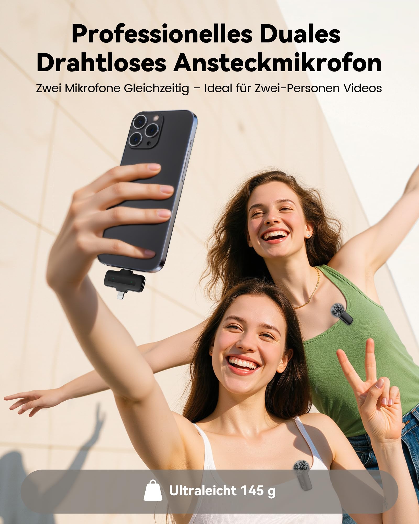 CZOCPOS Kabelloses Lavalier Mikrofon Wireless für iPhone/iPad/Android mit Ladebox, Geräuschunterdrückung, 36 Stunden Akkulaufzeit, Mini Mikrofon für iPhone für Video/YouTube/Vlogs