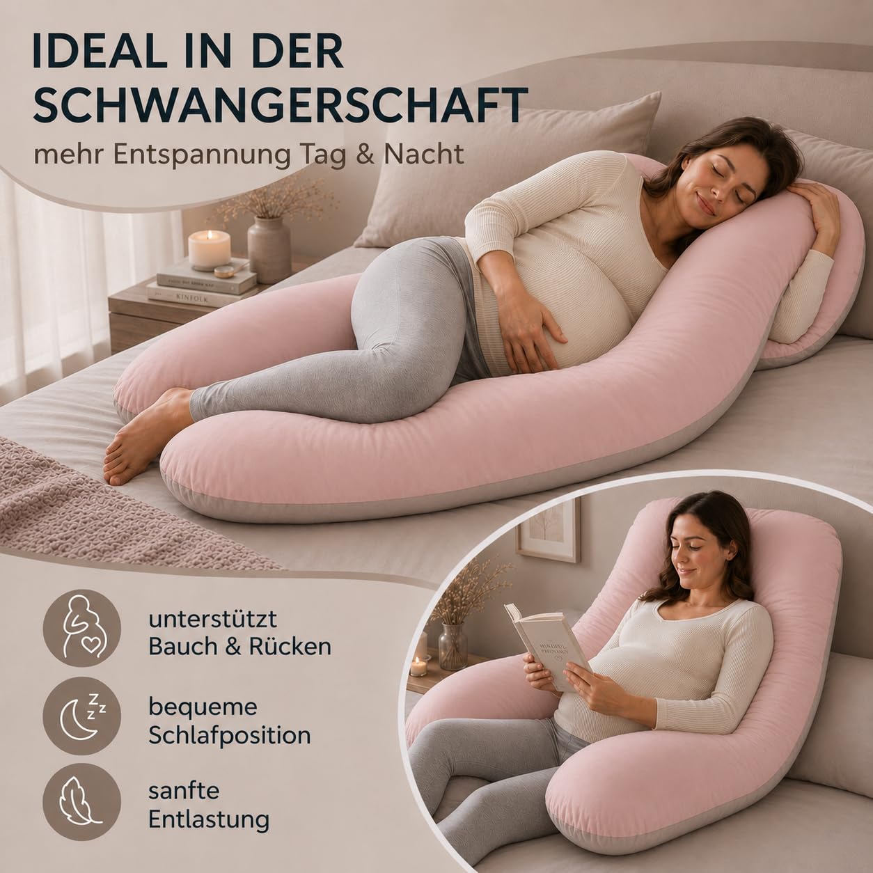 sei Design Almohada para dormir de lado XXL acolchada, multifuncional, Jumbo Comfort I XXL, cojín de lactancia, almohada para embarazo, forma de U, almohada para dormir de lado