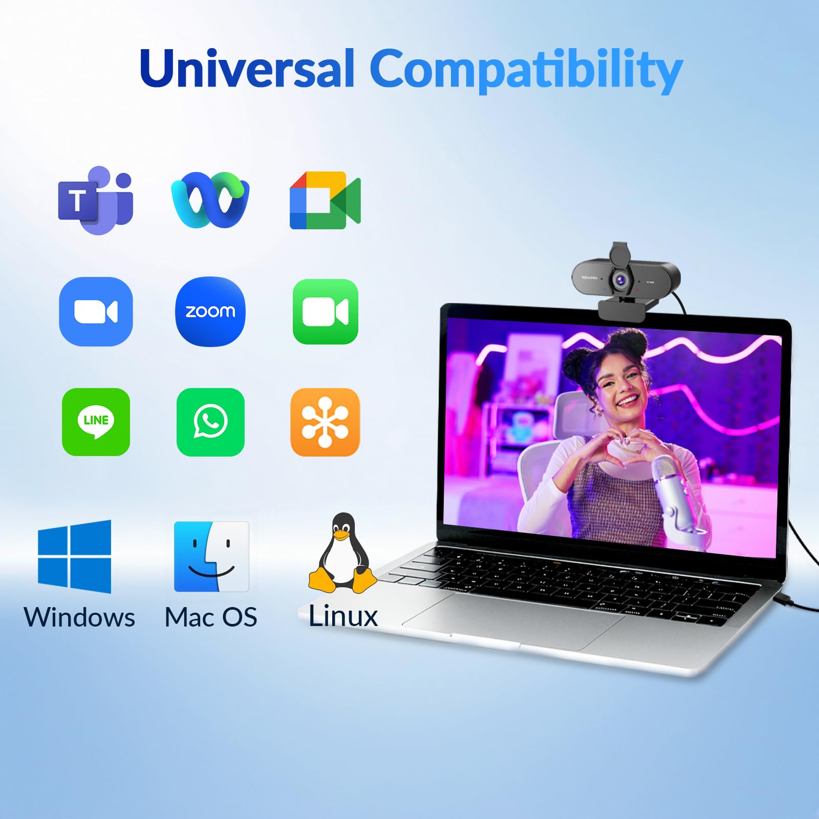 Kamera internetowa 4K z autofokusem PDAF+CDAF, mikrofony z podwójną redukcją szumów, 1080P@60 FPS, automatyczna korekcja światła, USB Plug & Play, osłona obiektywu prywatności, kąt widzenia 79°