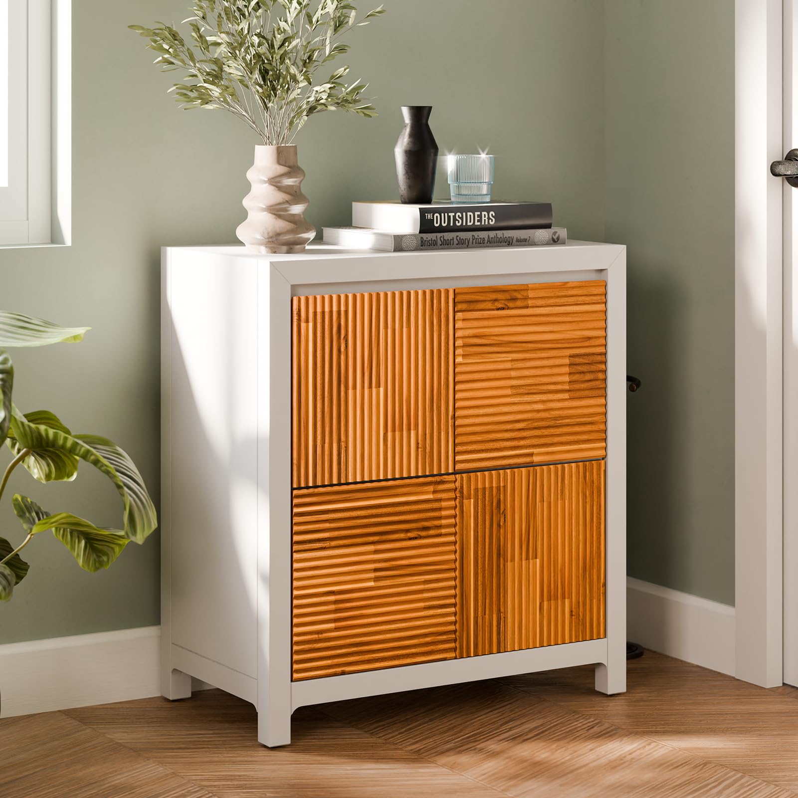 Amazon.com: Bme Madia Accent Cabinet, Trendy Fluted Pattern