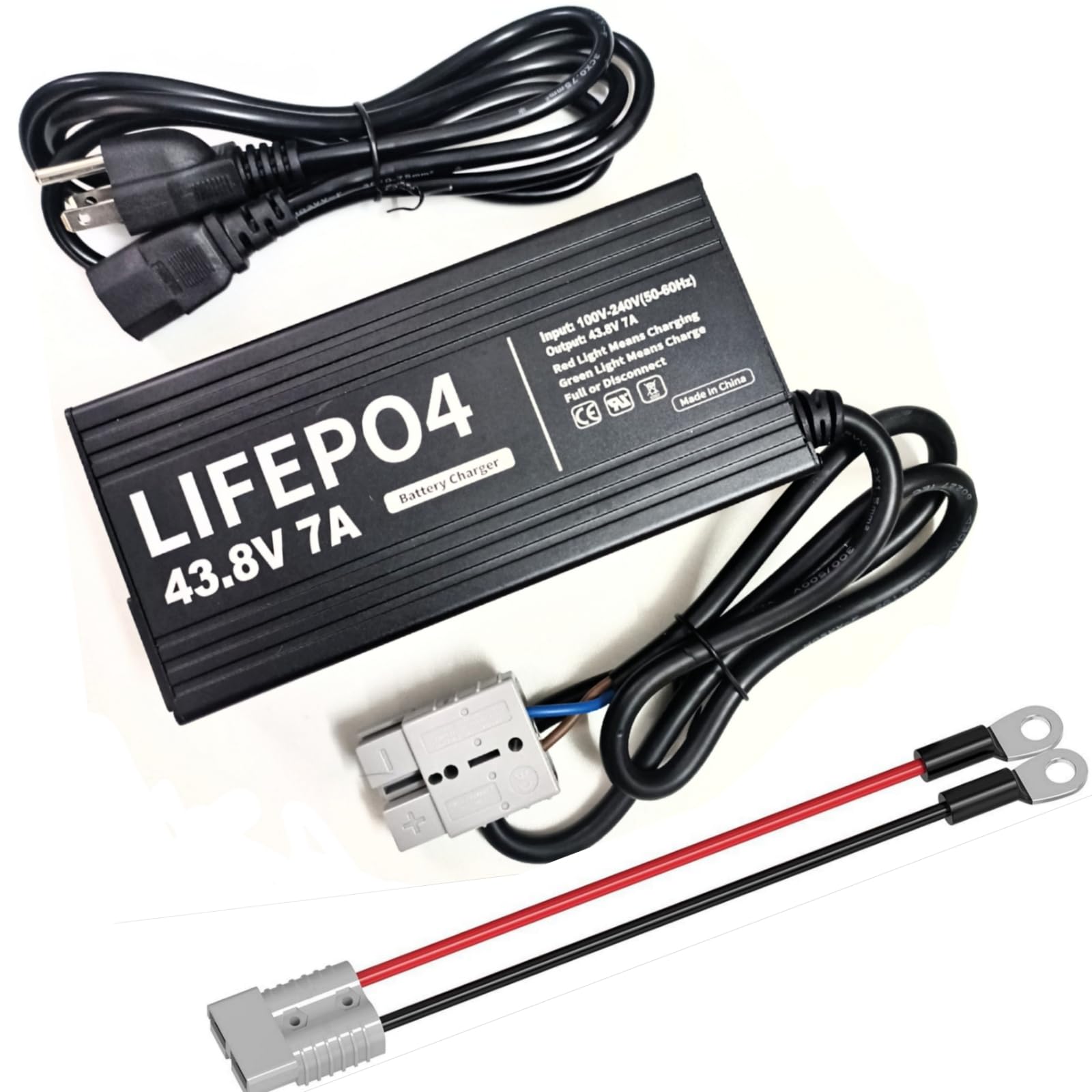 HERISKEER 43.8V 7A LiFePO4 Battery Charger for 36V/ 38.4V Lithium Battery, Smart Charger Anderson Connector, M8 Rings, LED Indicator 10AH-80AH LiFePO4