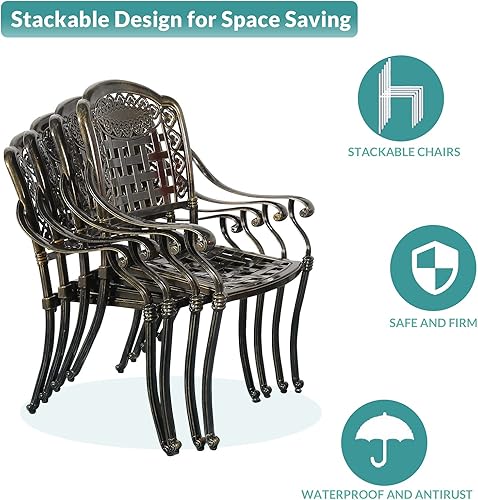 Miniatura 6 de MEETWARM Juego de 2 sillas de comedor para patio con cojines, sillas de aluminio fundido para todo tipo de clima, para patio, bistró, juego de 2