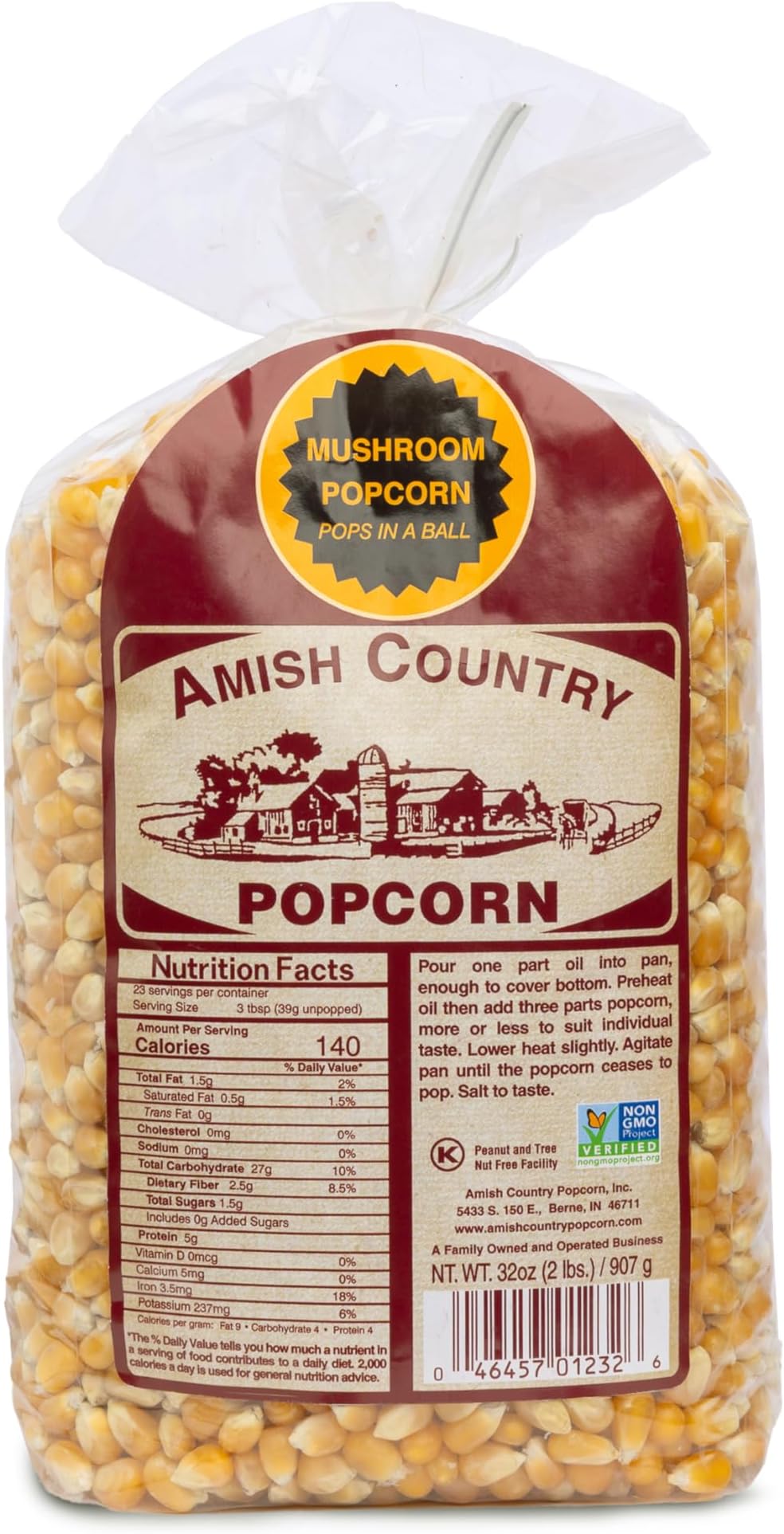 Amish Country Popcorn | 2 lbs Bag | Mushroom Popcorn Kernels | Old Fashioned, Non-GMO and Gluten Free (Mushroom - 2 lbs Bag)