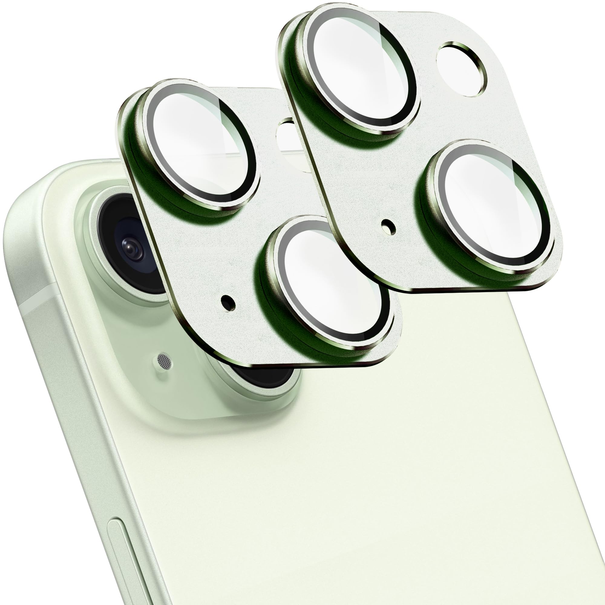 2 Pack Camera Lens Protector for iPhone 15/15 Plus,[Not Easy to Breakn ] AR Tempered Glass Strong Adsorption Metal Camera Cover Screen-Light Green